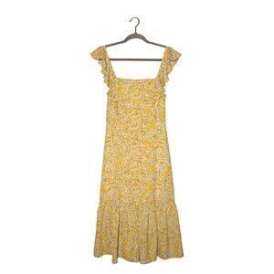 BCBGENERATION $110‎ Yellow Floral Ruffle Tiered Midi Dress Cottagecore XS